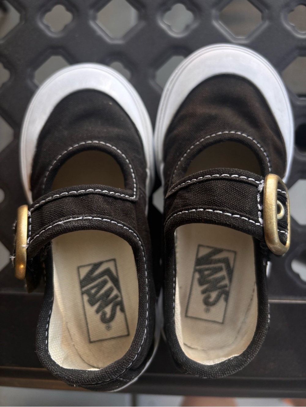 Vans Kids Black Canvas Mary Jane Sneakers with White Soles